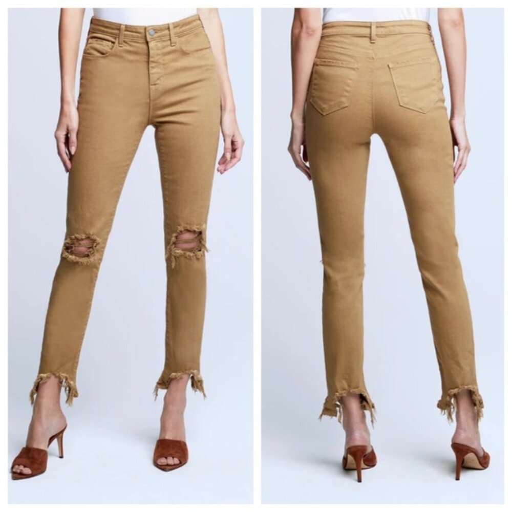 L'AGENCE Highline High Rise Destroyed Skinny Jeans‎ in Sahara